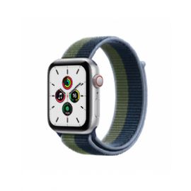 Apple Watch SE GPS + Cellular, 44mm Silver Aluminium Case with Abyss Blue/Moss Green Sport Loop - MKT03TY/A