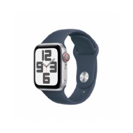 Apple Watch SE GPS + Cellular 40mm Silver Aluminium Case with Storm Blue Sport Band - S/M - MRGJ3QL/A